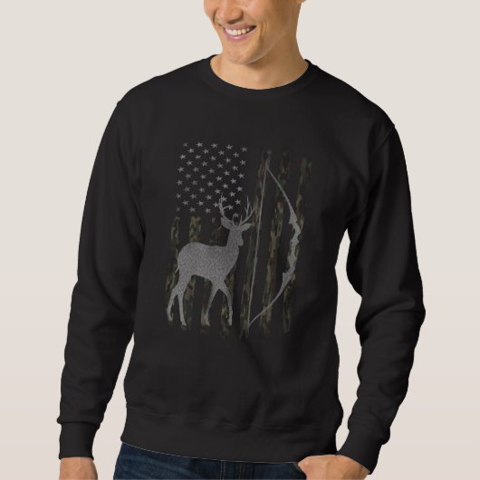 Whitetail Buck Deer Junting Camouflage USA Flag Bo Sweatshirt (Vorderseite)