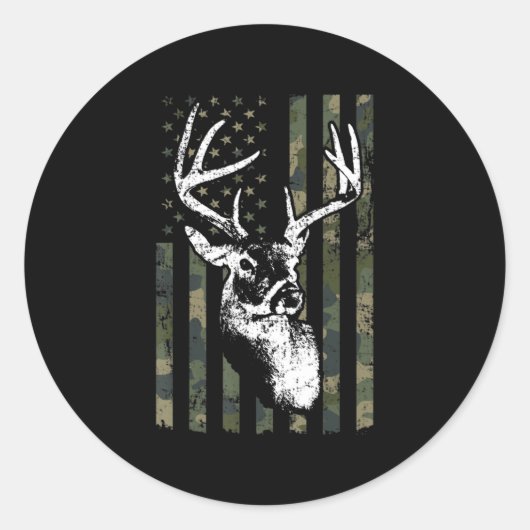 Whitetail Buck Deer Junting USA Camouflage America Runder Aufkleber (Vorderseite)