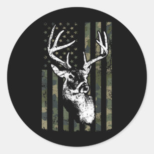 Whitetail Buck Deer Junting USA Camouflage America Runder Aufkleber