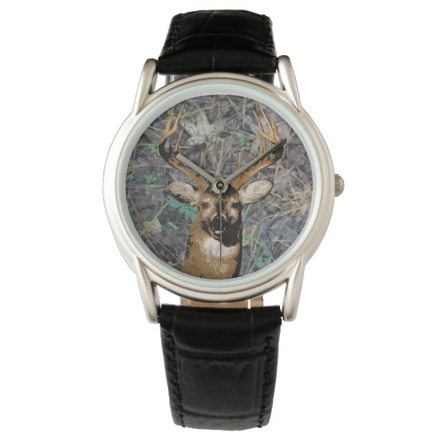 Whitetail Buck Deer Junting Watch Armbanduhr (Vorderseite)