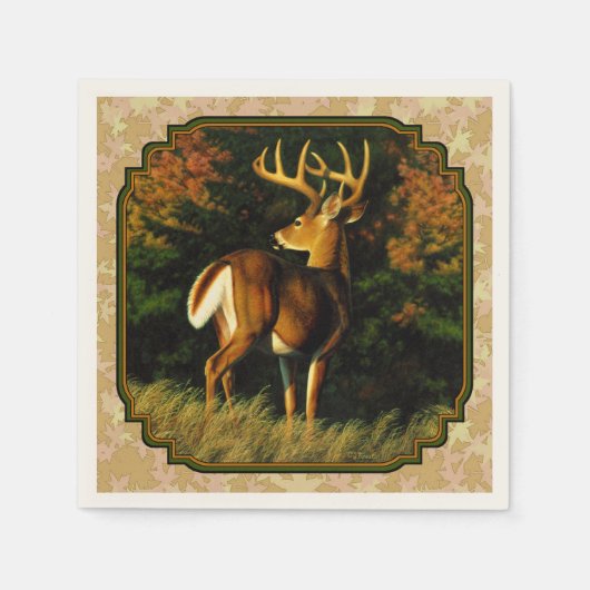Whitetail Buck Herbstleaves Serviette (Vorderseite)