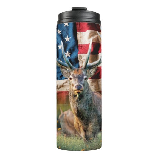Whitetail Deer American Flag Woods Thermosbecher (Vorderseite)