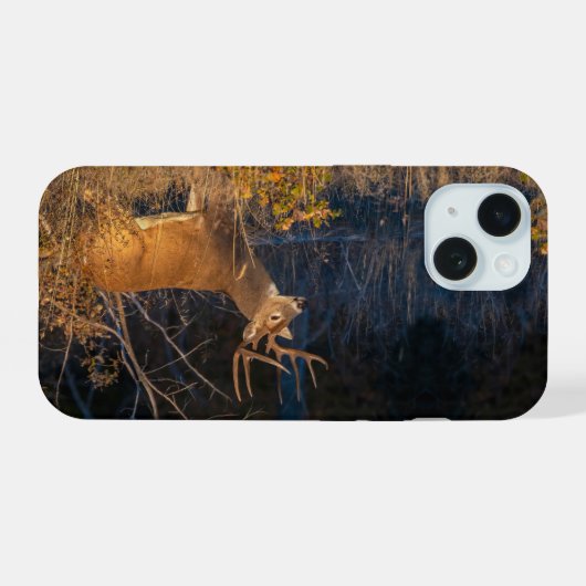 Whitetail Deer, Big Buck am Rande. iPhone 15 Hülle (Rückseite (Horizontal))