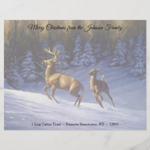 Whitetail Deer Buck & Dock im Winterschnee Briefbogen