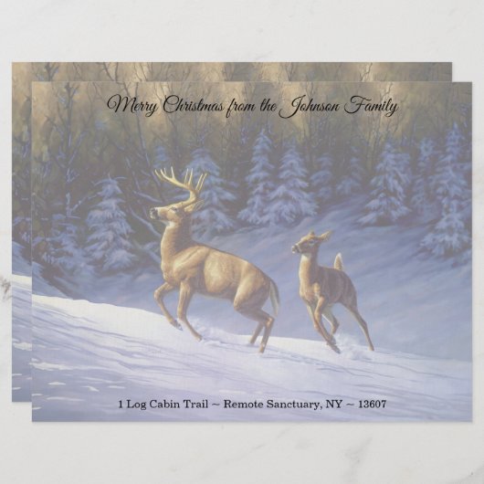 Whitetail Deer Buck & Dock im Winterschnee Briefbogen (Vorne/Hinten)