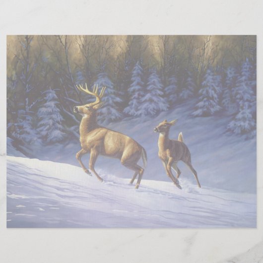 Whitetail Deer Buck & Dock im Winterschnee Briefbogen (Rückseite)