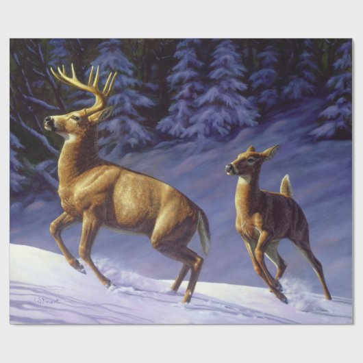 Whitetail Deer Buck & Dock im Winterschnee Geschenkpapier (Flach)