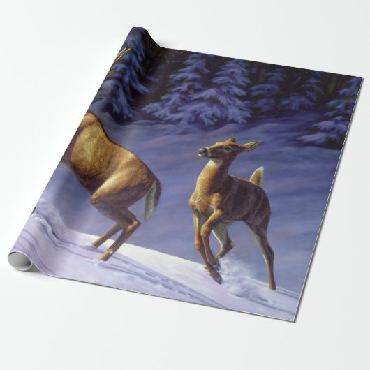Whitetail Deer Buck & Dock im Winterschnee Geschenkpapier (Ungerollt)