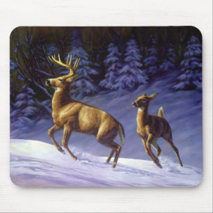 Whitetail Deer Buck & Dock im Winterschnee Mousepad