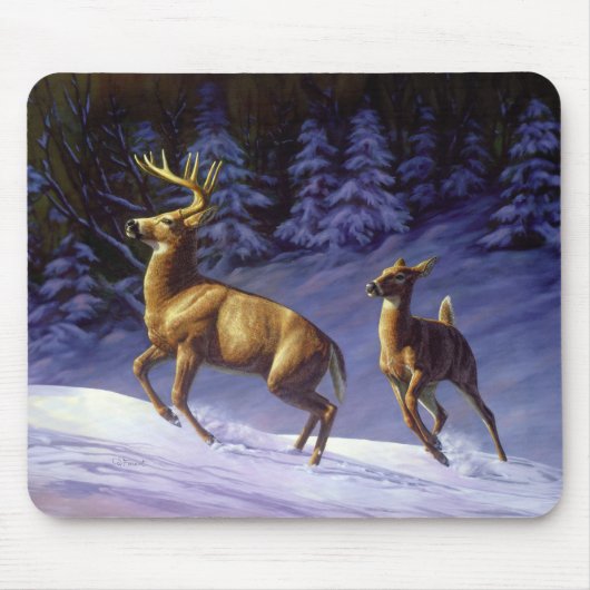 Whitetail Deer Buck & Dock im Winterschnee Mousepad (Vorne)