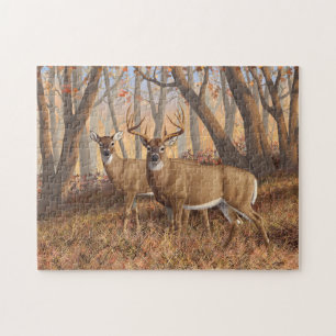 Whitetail Deer Buck & Doe Autumn Maple Trees Puzzle