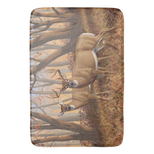 Whitetail Deer Buck & Dos Herbstmapelwald Badematte (Vorderseite Vertikal)