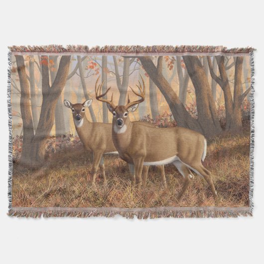 Whitetail Deer Buck & Dos Herbstmapelwald Decke (Vorderseite)