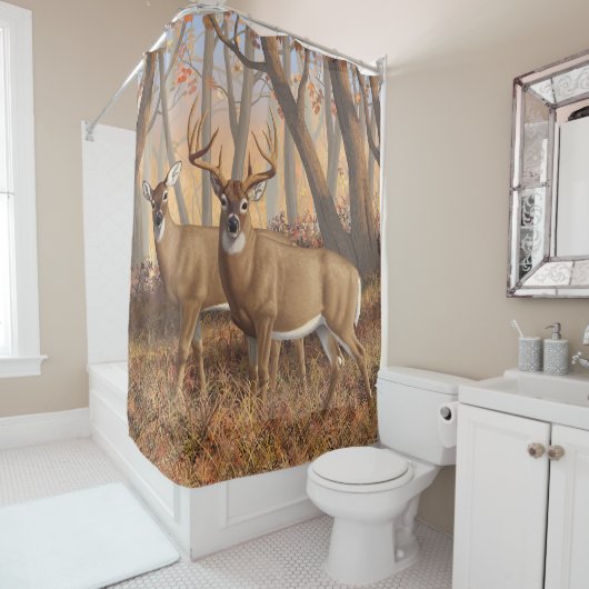 Whitetail Deer Buck & Dos Herbstmapelwald Duschvorhang (Beispiel)