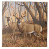 Whitetail Deer Buck & Dos Herbstmapelwald Fliese (Vorderseite)