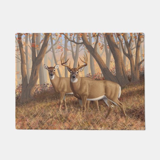 Whitetail Deer Buck & Dos Herbstmapelwald Fußmatte (Vorderseite)