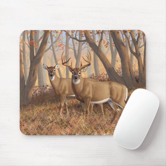 Whitetail Deer Buck & Dos Herbstmapelwald Mousepad (Mit Mouse)