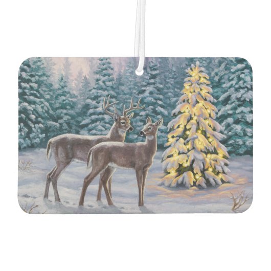 Whitetail Deer & Christmas Tree Winterlandschaft Autolufterfrischer (Rückseite)