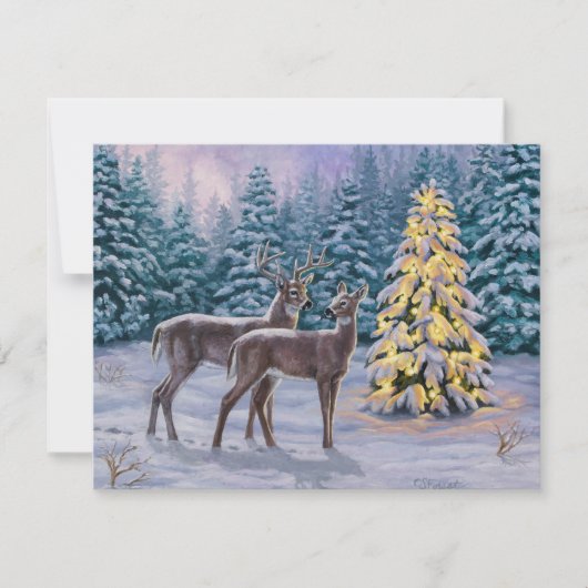 Whitetail Deer & Christmas Tree Winterlandschaft Einladung (Vorderseite)