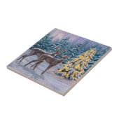 Whitetail Deer & Christmas Tree Winterlandschaft Fliese (Seite)