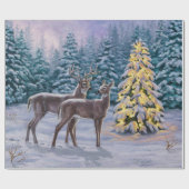 Whitetail Deer & Christmas Tree Winterlandschaft Geschenkpapier (Flach)