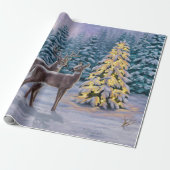 Whitetail Deer & Christmas Tree Winterlandschaft Geschenkpapier (Ungerollt)