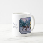 Whitetail Deer & Christmas Tree Winterlandschaft Kaffeetasse (VorderseiteRechts)