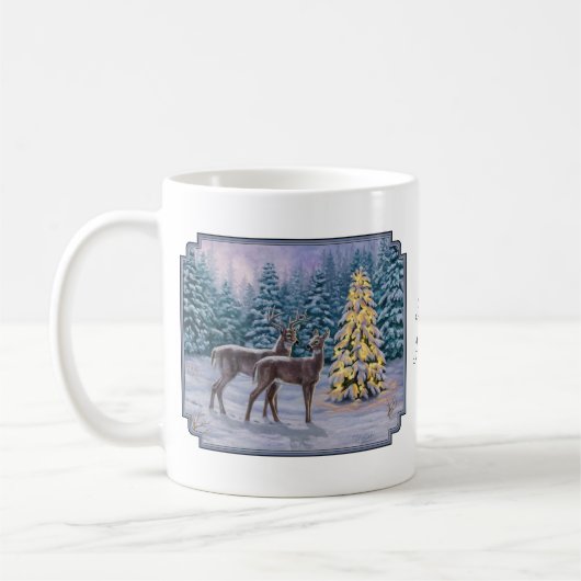 Whitetail Deer & Christmas Tree Winterlandschaft Kaffeetasse (Links)