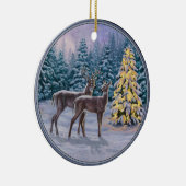Whitetail Deer & Christmas Tree Winterlandschaft Keramik Ornament (Rechts)