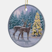 Whitetail Deer & Christmas Tree Winterlandschaft Keramik Ornament (Links)