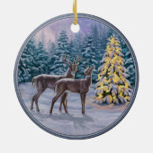 Whitetail Deer & Christmas Tree Winterlandschaft Keramik Ornament (Hinten)