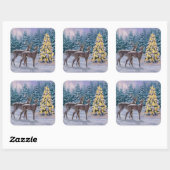Whitetail Deer & Christmas Tree Winterlandschaft Quadratischer Aufkleber (Blatt)