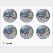 Whitetail Deer & Christmas Tree Winterlandschaft Runder Aufkleber (Blatt)