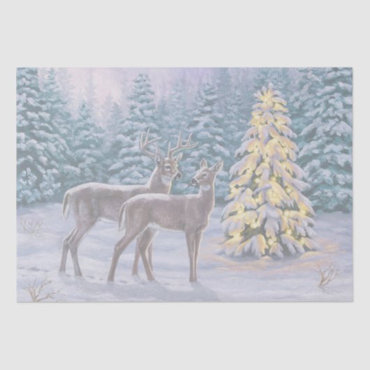 Whitetail Deer & Christmas Tree Winterlandschaft Seidenpapier (Vorderseite)