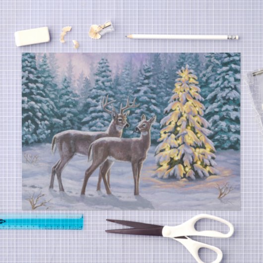 Whitetail Deer & Christmas Tree Winterlandschaft Seidenpapier (Handwerk)