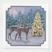 Whitetail Deer & Christmas Tree Winterlandschaft Serviette (Vorderseite)