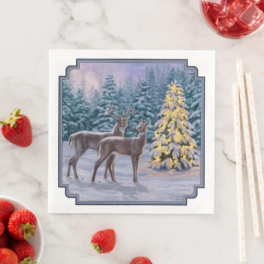 Whitetail Deer & Christmas Tree Winterlandschaft Serviette (Beispiel)