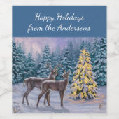 Whitetail Deer & Christmas Tree Winterlandschaft Weinetikett (Einzelnes Label)