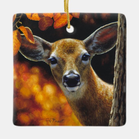 Whitetail Deer Doe Face Herbstfarben Keramikornament (Vorderseite)