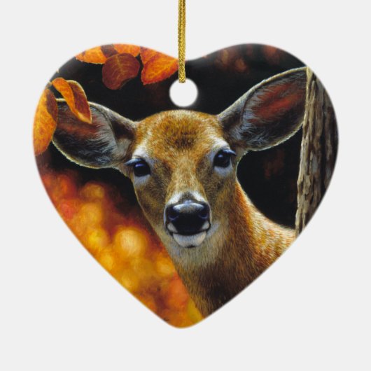 Whitetail Deer Doe Face Herbstfarben Keramikornament (Hinten)