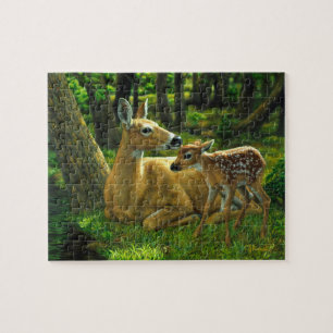 Whitetail Deer Doe & Fawn im Frühjahr Puzzle