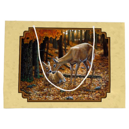 Whitetail Deer Fawn & Doe Yellow Große Geschenktüte (Rückseite)