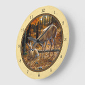 Whitetail Deer Fawn & Doe Yellow Große Wanduhr (Winkel)