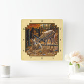 Whitetail Deer Fawn & Doe Yellow Quadratische Wanduhr (Zuhause)