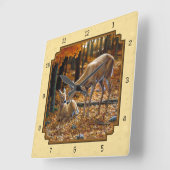 Whitetail Deer Fawn & Doe Yellow Quadratische Wanduhr (Winkel)