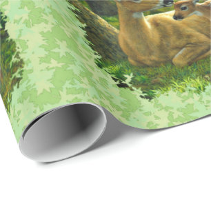 Whitetail Deer & Fawn Spring Blätter Geschenkpapier