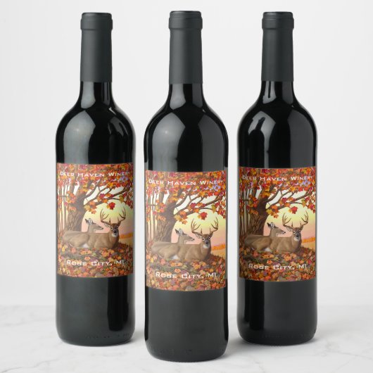 Whitetail Deer im Herbst Herbstfarben in New Engla Weinetikett (Flaschen)