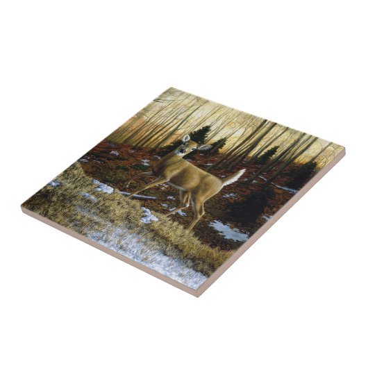 Whitetail Deer im Herbstwald Fliese (Seite)