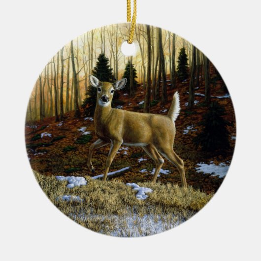 Whitetail Deer im Herbstwald Keramik Ornament (Vorne)