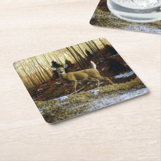 Whitetail Deer im Herbstwald Rechteckiger Pappuntersetzer (angewinkelt)